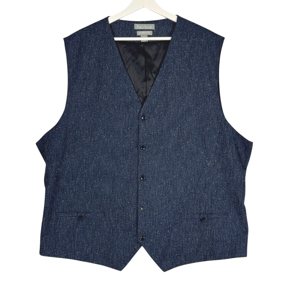Paulo Solari Mens 3XL Modern Fit Vest Waistcoat Blue Textured Fleck Lined